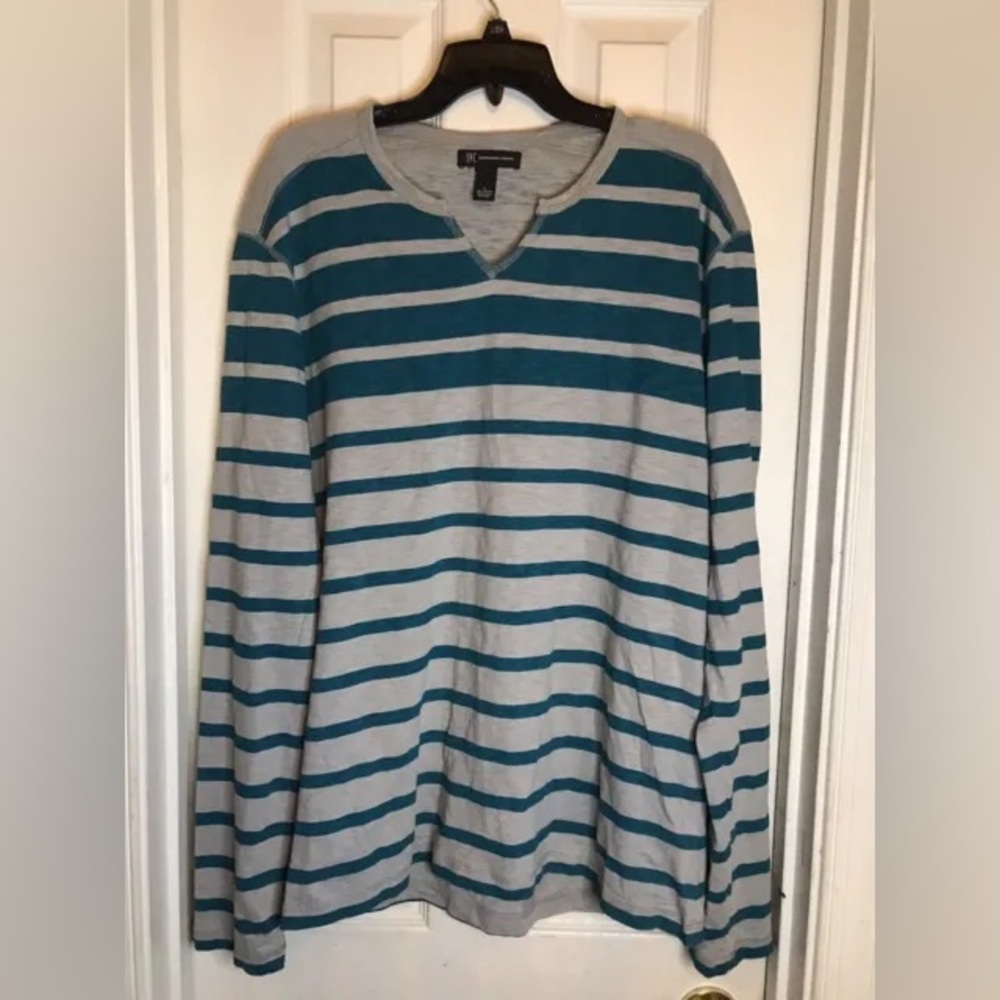 INC INTERNATIONAL CONCEPT MENS STRIPED L/S SHIRT TEE - SIZE LARGE 100% COTTON